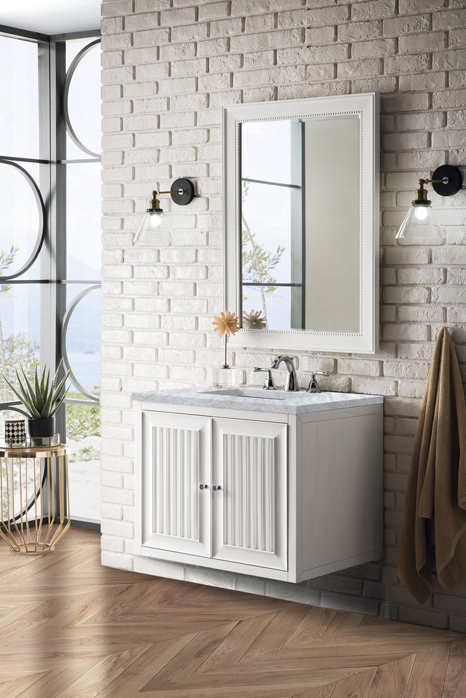 James Martin - Athens 30" Single Vanity, Glossy White w/ 3 CM Carrara White Top - E645-V30-GW-3CAR view 8