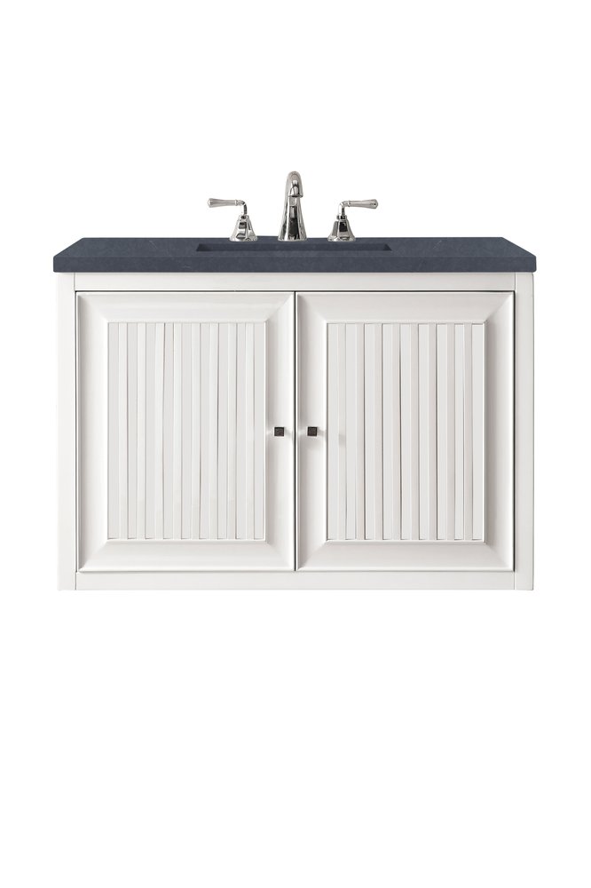 James Martin - Athens 30" Single Vanity, Glossy White w/ 3 CM Charcoal Soapstone Silestone Top - E645-V30-GW-3CSP view 2