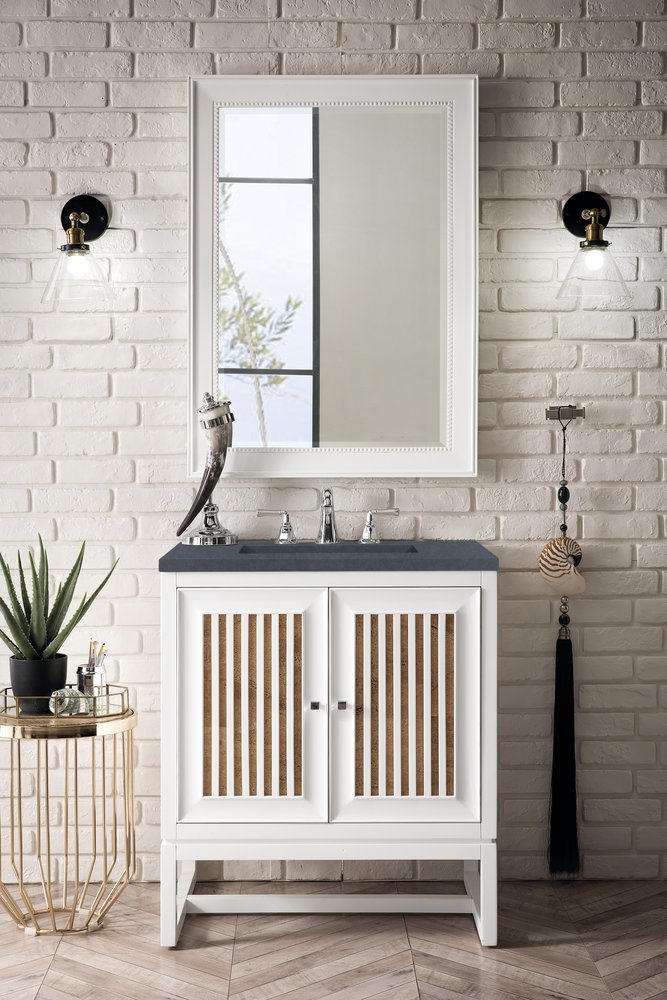 James Martin - Athens 30" Single Vanity, Glossy White w/ 3 CM Charcoal Soapstone Silestone Top - E645-V30-GW-3CSP view 3