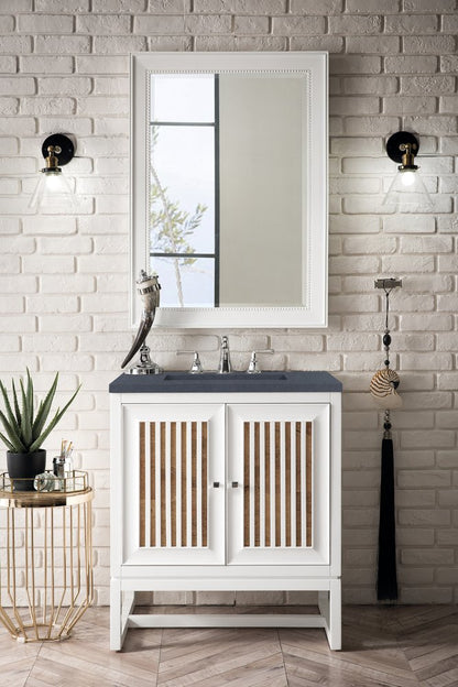 James Martin - Athens 30" Single Vanity, Glossy White w/ 3 CM Charcoal Soapstone Silestone Top - E645-V30-GW-3CSP view 3