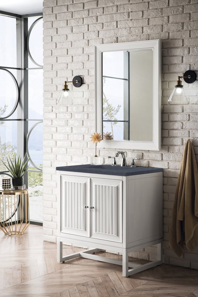 James Martin - Athens 30" Single Vanity, Glossy White w/ 3 CM Charcoal Soapstone Silestone Top - E645-V30-GW-3CSP view 5