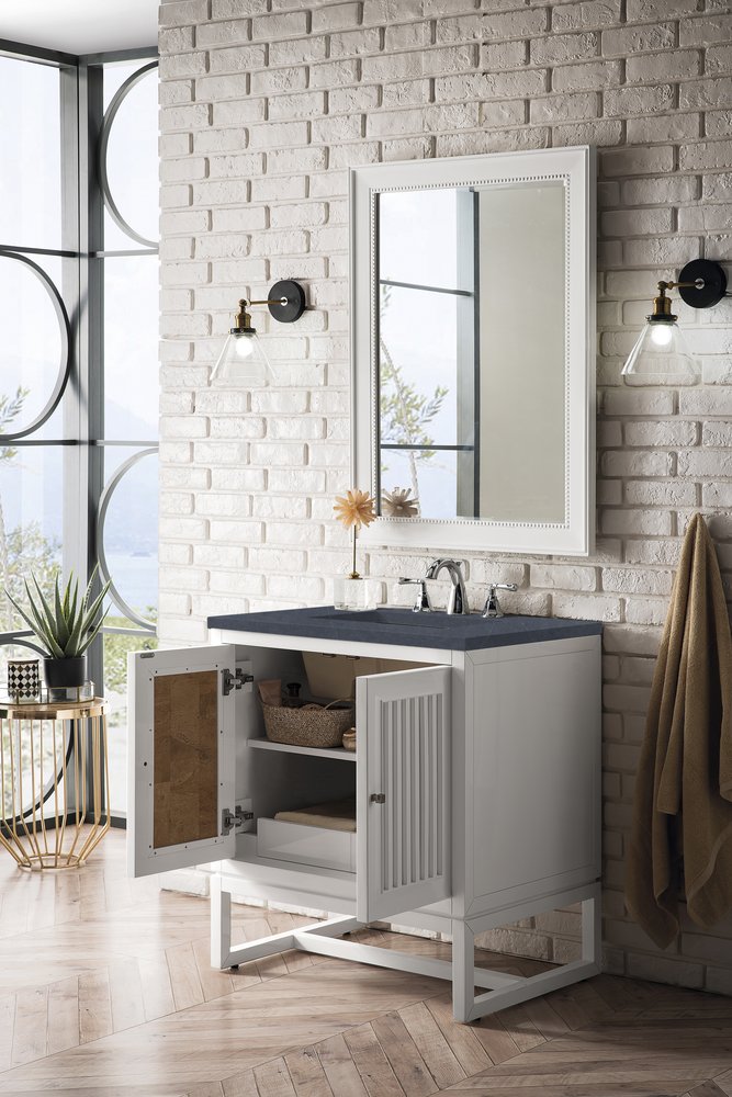 James Martin - Athens 30" Single Vanity, Glossy White w/ 3 CM Charcoal Soapstone Silestone Top - E645-V30-GW-3CSP view 6