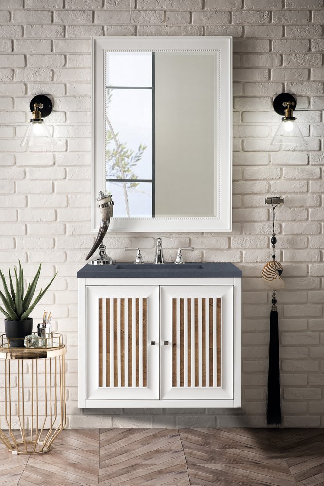 James Martin - Athens 30" Single Vanity, Glossy White w/ 3 CM Charcoal Soapstone Silestone Top - E645-V30-GW-3CSP view 7