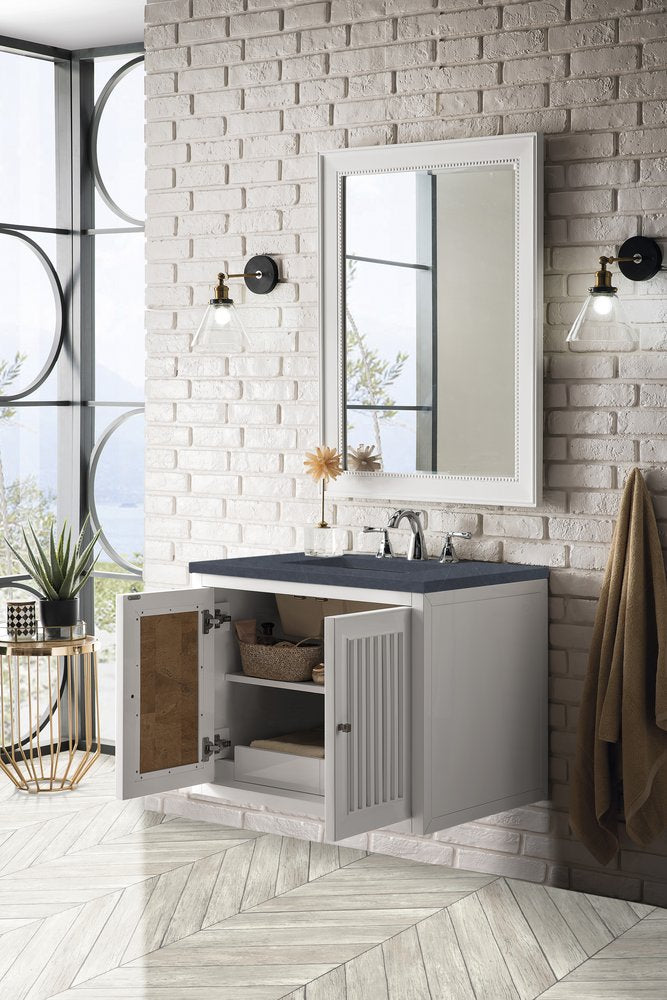 James Martin - Athens 30" Single Vanity, Glossy White w/ 3 CM Charcoal Soapstone Silestone Top - E645-V30-GW-3CSP view 9