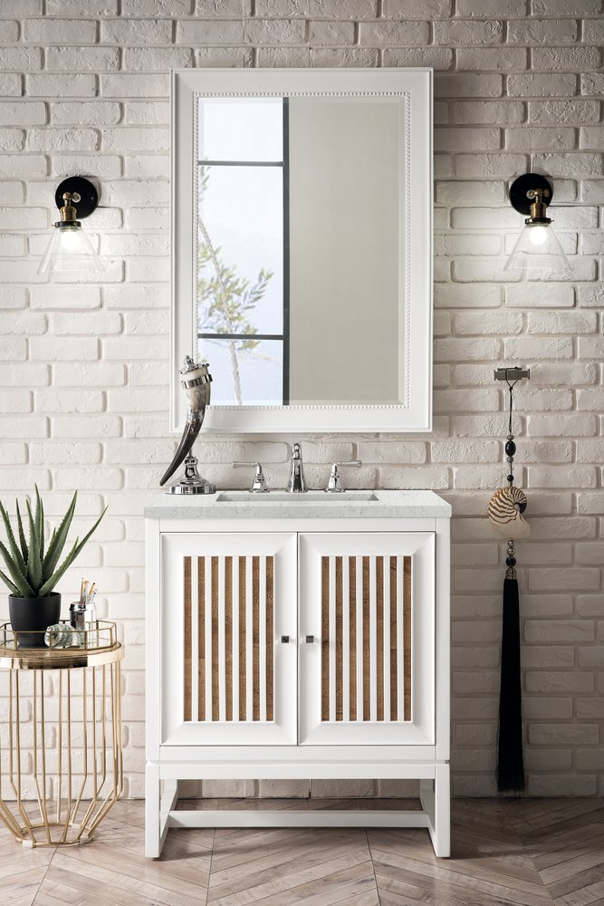 James Martin - Athens 30" Single Vanity, Glossy White w/ 3 CM Eternal Jasmine Pearl Silestone Top - E645-V30-GW-3EJP view 3