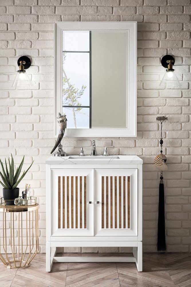 James Martin - Athens 30" Single Vanity, Glossy White w/ 3 CM Ethereal Noctis Top - E645-V30-GW-3ENC view 2