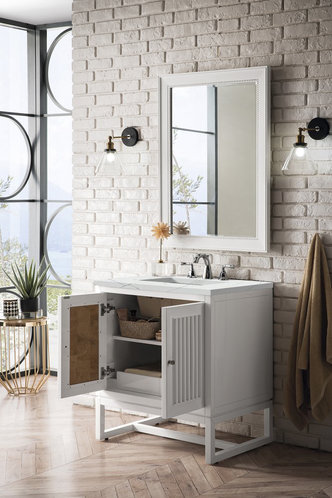 James Martin - Athens 30" Single Vanity, Glossy White w/ 3 CM Ethereal Noctis Top - E645-V30-GW-3ENC view 4