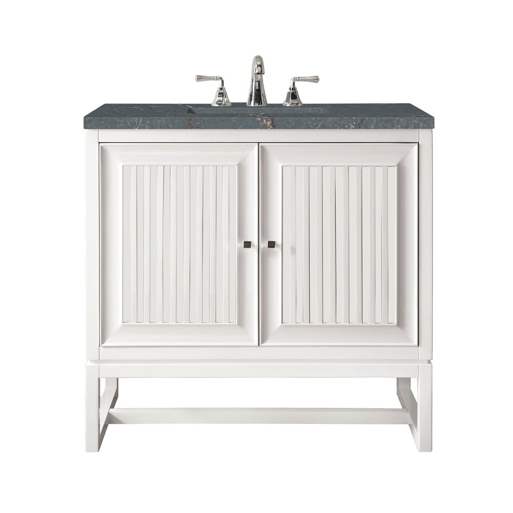 James Martin - Athens 30" Single Vanity, Glossy White w/ 3 CM Parisien Bleu Silestone Top - E645-V30-GW-3PBL view 1