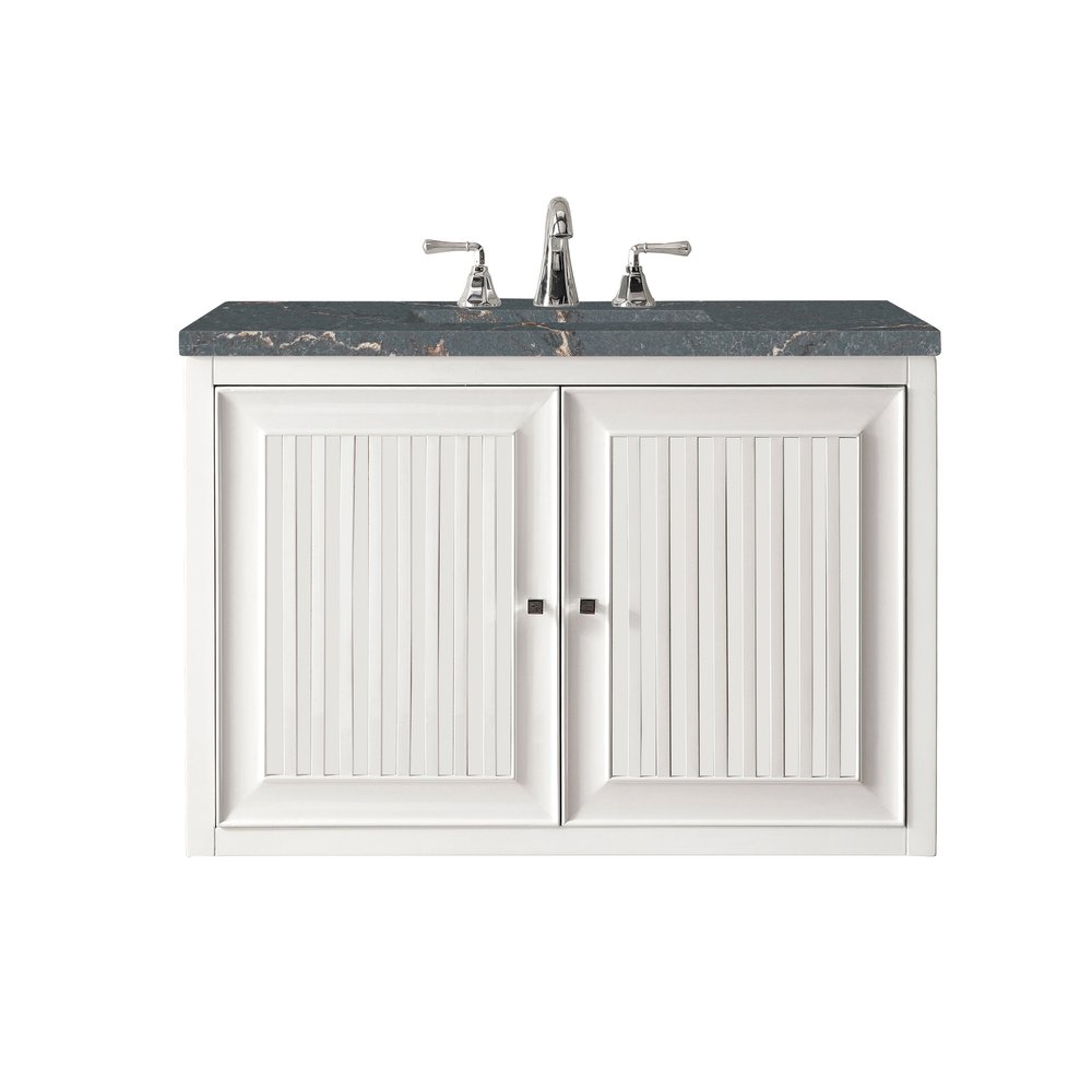 James Martin - Athens 30" Single Vanity, Glossy White w/ 3 CM Parisien Bleu Silestone Top - E645-V30-GW-3PBL view 2