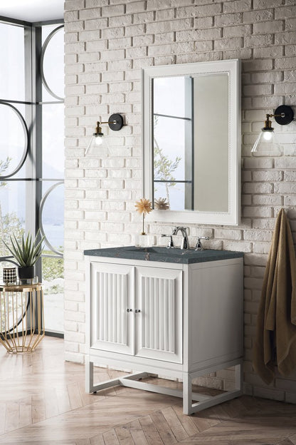 James Martin - Athens 30" Single Vanity, Glossy White w/ 3 CM Parisien Bleu Silestone Top - E645-V30-GW-3PBL view 4