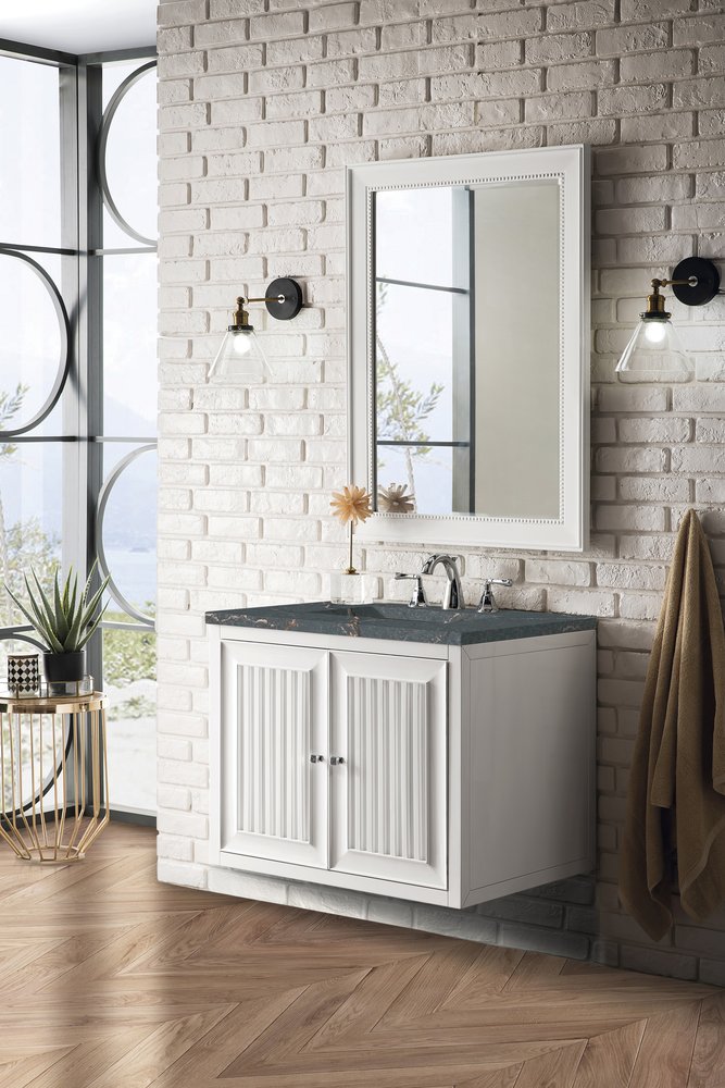 James Martin - Athens 30" Single Vanity, Glossy White w/ 3 CM Parisien Bleu Silestone Top - E645-V30-GW-3PBL view 5