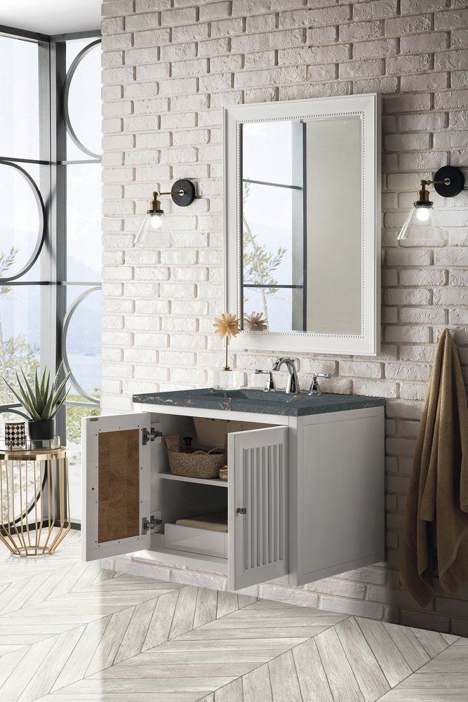 James Martin - Athens 30" Single Vanity, Glossy White w/ 3 CM Parisien Bleu Silestone Top - E645-V30-GW-3PBL view 7