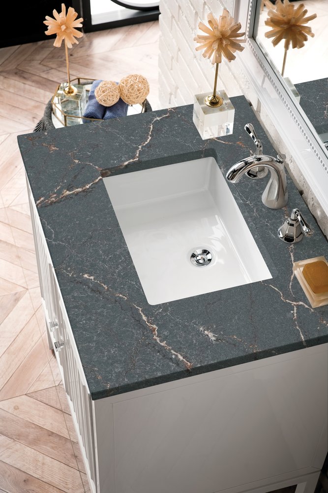 James Martin - Athens 30" Single Vanity, Glossy White w/ 3 CM Parisien Bleu Silestone Top - E645-V30-GW-3PBL view 8