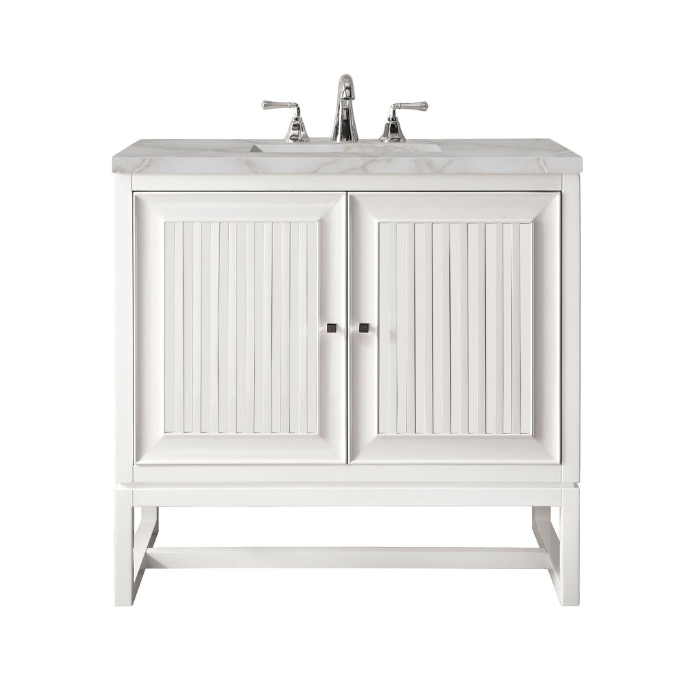 James Martin - Athens 30" Single Vanity, Glossy White w/ 3 CM Victorian Silver Silestone Top - E645-V30-GW-3VSL view 1