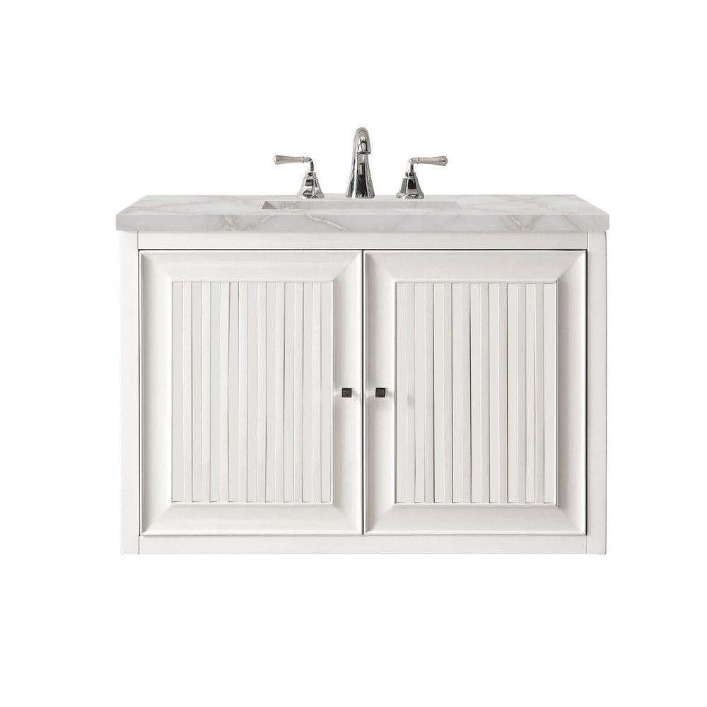 James Martin - Athens 30" Single Vanity, Glossy White w/ 3 CM Victorian Silver Silestone Top - E645-V30-GW-3VSL view 2