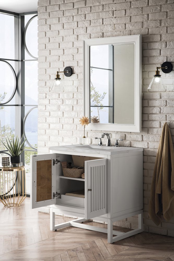 James Martin - Athens 30" Single Vanity, Glossy White w/ 3 CM Victorian Silver Silestone Top - E645-V30-GW-3VSL view 6