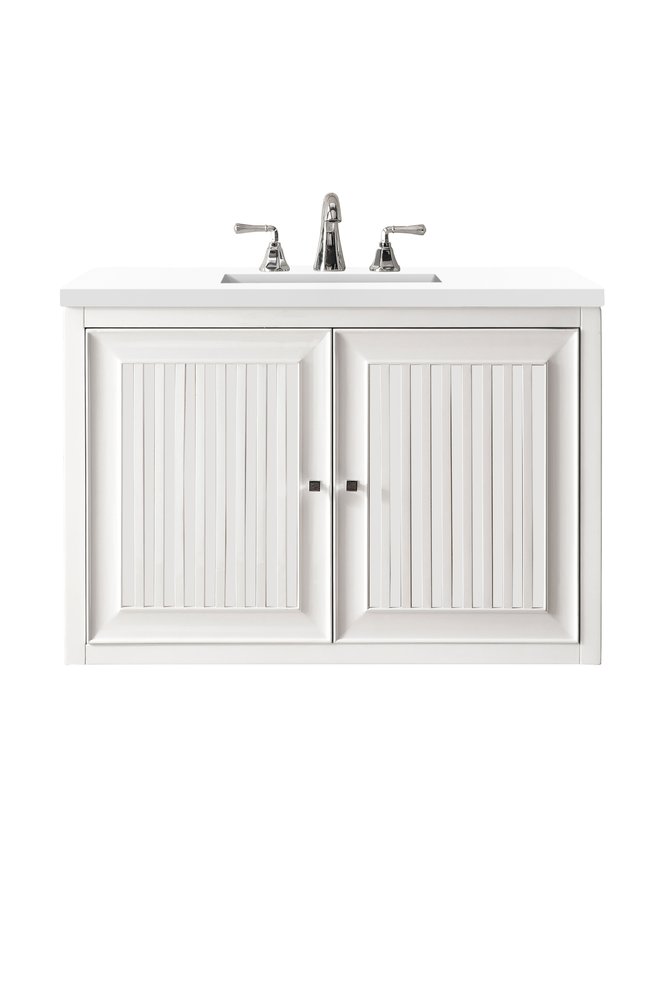 James Martin - Athens 30" Single Vanity, Glossy White w/ 3 CM White Zeus Silestone Top - E645-V30-GW-3WZ view 2