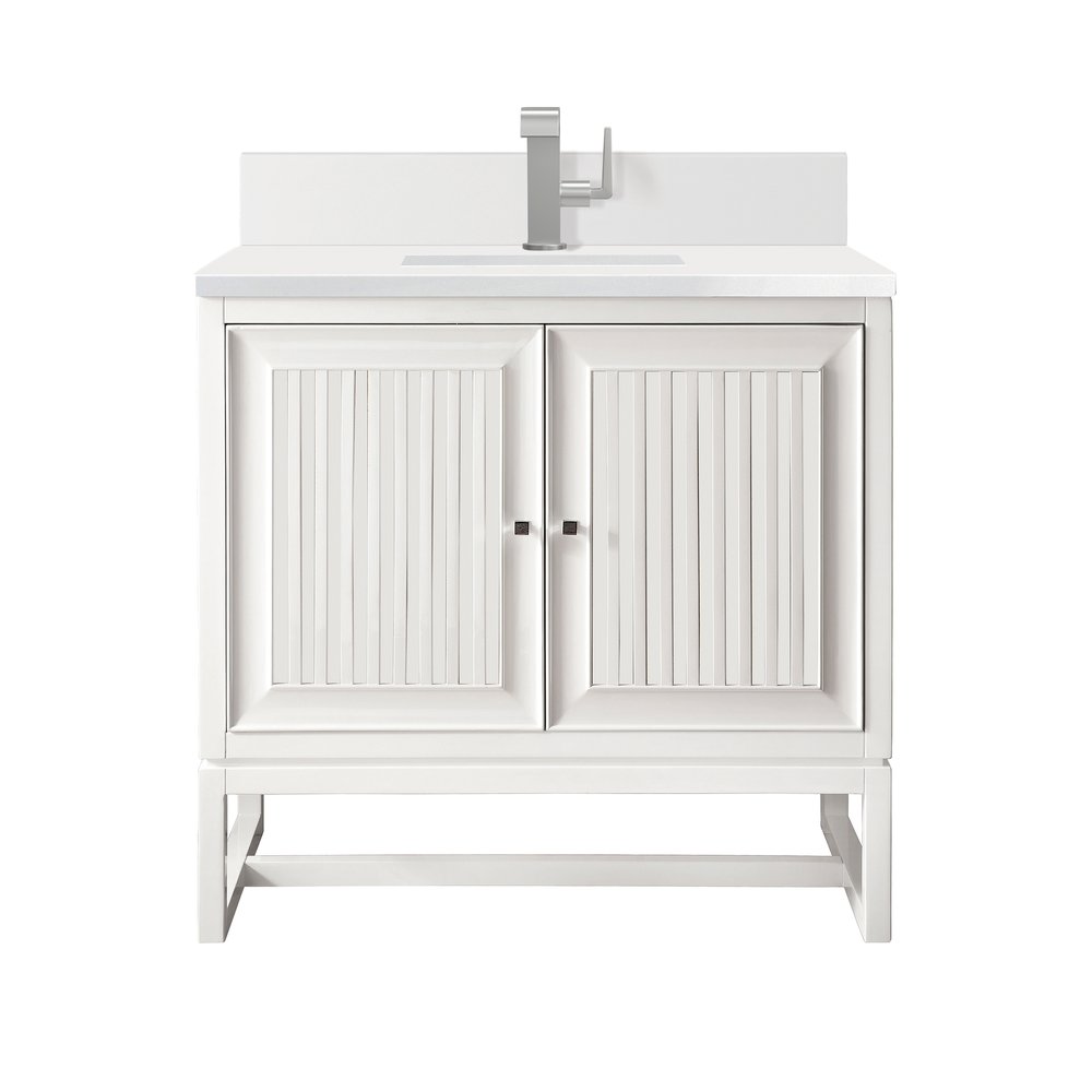 James Martin - Athens 30" Single Vanity, Glossy White w/ Single Hole 3 CM White Zeus Silestone Top & Backsplash - E645-V30-GW-1WZ view 1