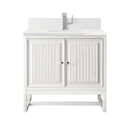 James Martin - Athens 30" Single Vanity, Glossy White w/ Single Hole 3 CM White Zeus Silestone Top & Backsplash - E645-V30-GW-1WZ view 1