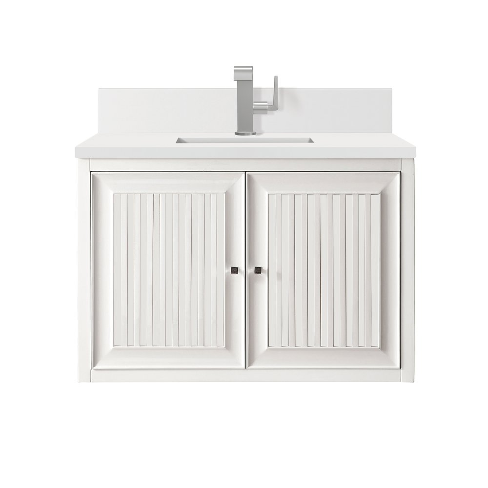 James Martin - Athens 30" Single Vanity, Glossy White w/ Single Hole 3 CM White Zeus Silestone Top & Backsplash - E645-V30-GW-1WZ view 2