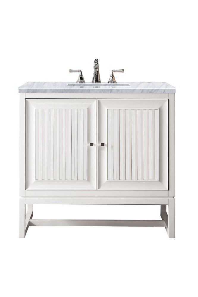 James Martin - Athens 36" Single Vanity, Glossy White w/ 3 CM Carrara White Top - E645-V36-GW-3CAR view 1
