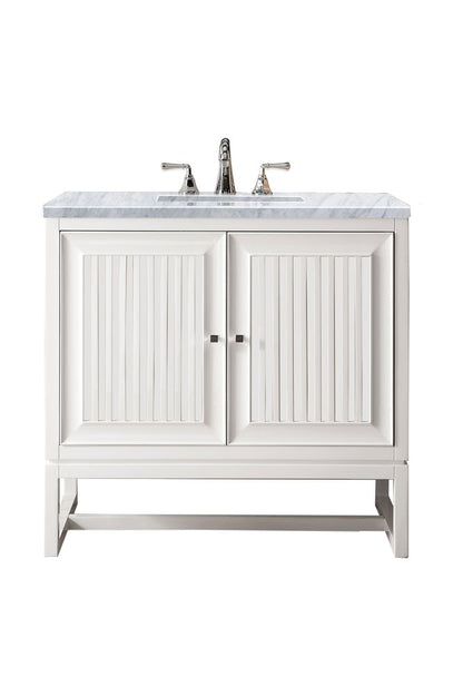 James Martin - Athens 36" Single Vanity, Glossy White w/ 3 CM Carrara White Top - E645-V36-GW-3CAR view 1