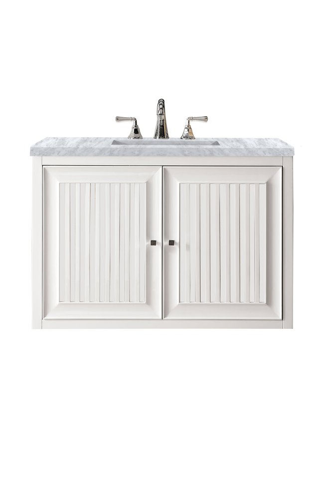 James Martin - Athens 36" Single Vanity, Glossy White w/ 3 CM Carrara White Top - E645-V36-GW-3CAR view 2