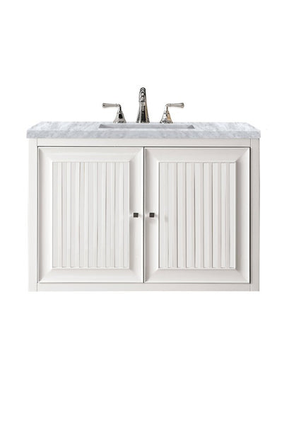 James Martin - Athens 36" Single Vanity, Glossy White w/ 3 CM Carrara White Top - E645-V36-GW-3CAR view 2