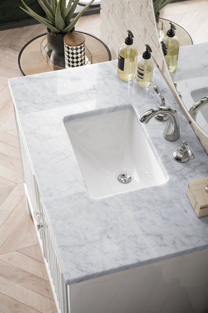 James Martin - Athens 36" Single Vanity, Glossy White w/ 3 CM Carrara White Top - E645-V36-GW-3CAR view 4