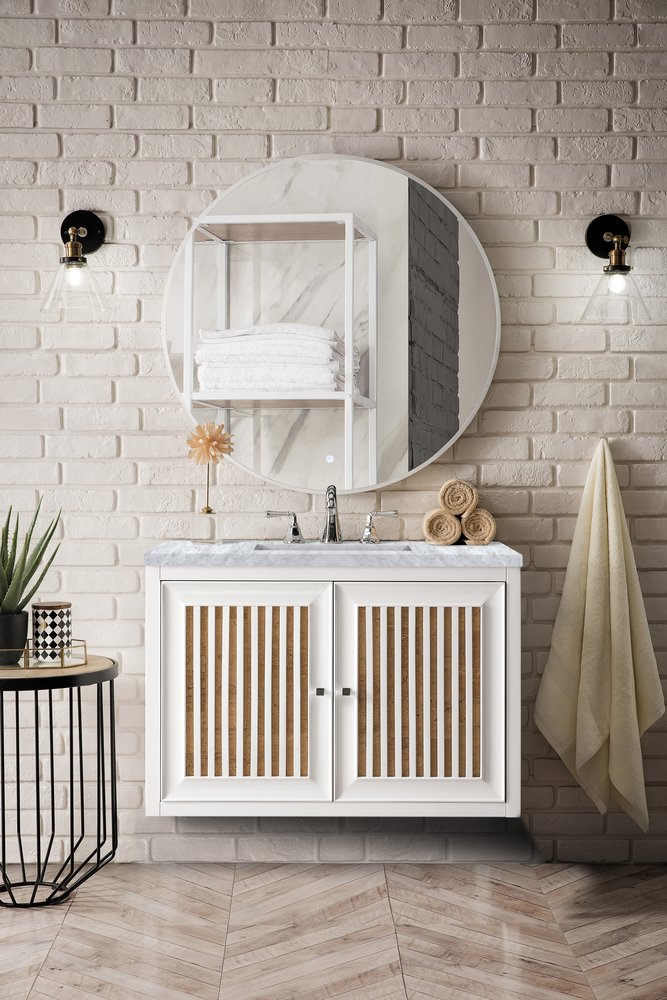 James Martin - Athens 36" Single Vanity, Glossy White w/ 3 CM Carrara White Top - E645-V36-GW-3CAR view 7