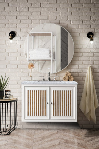 James Martin - Athens 36" Single Vanity, Glossy White w/ 3 CM Carrara White Top - E645-V36-GW-3CAR view 7