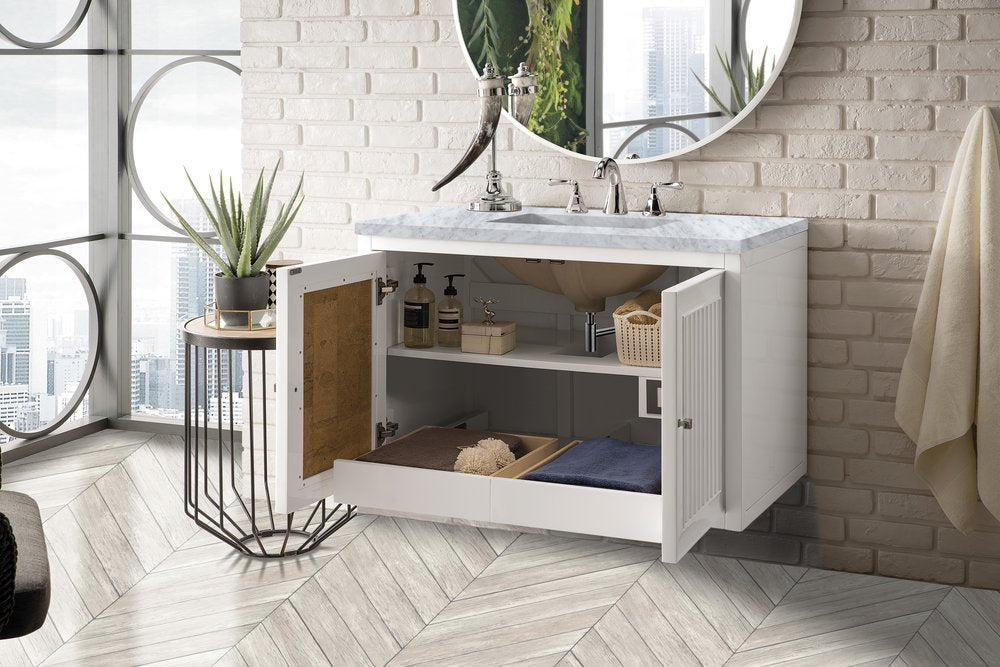 James Martin - Athens 36" Single Vanity, Glossy White w/ 3 CM Carrara White Top - E645-V36-GW-3CAR view 9