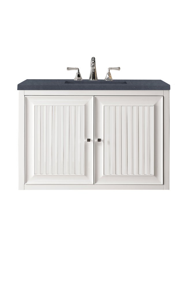 James Martin - Athens 36" Single Vanity, Glossy White w/ 3 CM Charcoal Soapstone Silestone Top - E645-V36-GW-3CSP view 2
