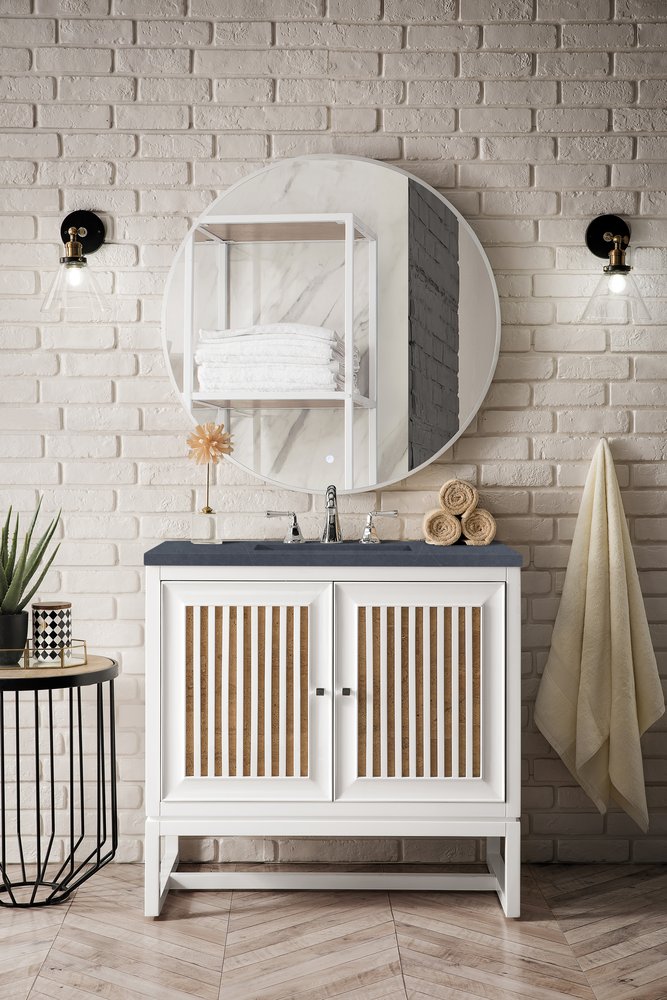 James Martin - Athens 36" Single Vanity, Glossy White w/ 3 CM Charcoal Soapstone Silestone Top - E645-V36-GW-3CSP view 3