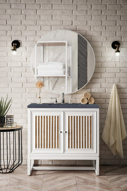James Martin - Athens 36" Single Vanity, Glossy White w/ 3 CM Charcoal Soapstone Silestone Top - E645-V36-GW-3CSP view 3