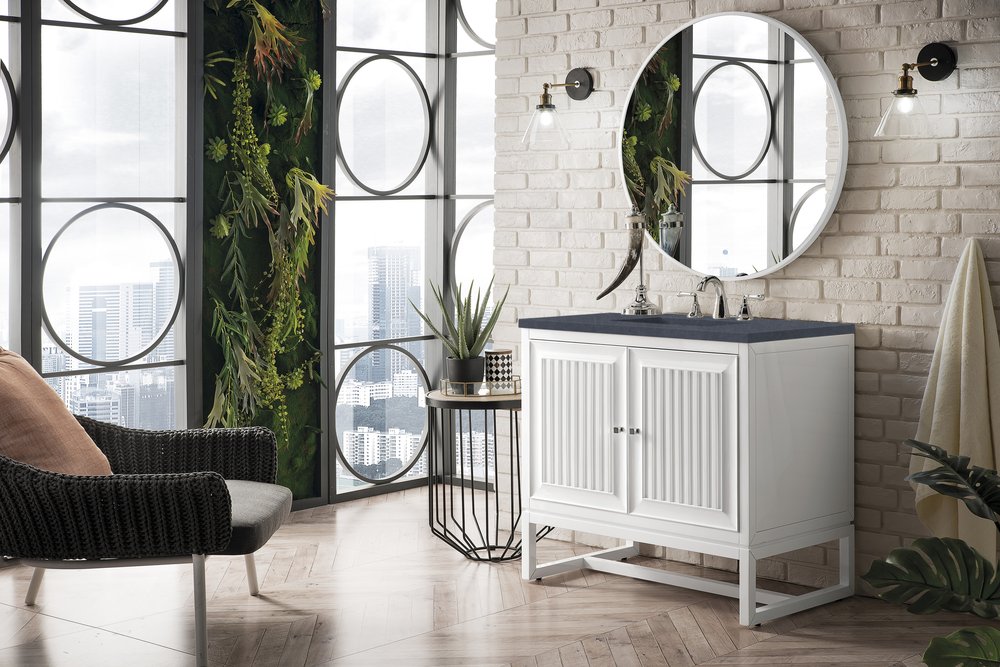 James Martin - Athens 36" Single Vanity, Glossy White w/ 3 CM Charcoal Soapstone Silestone Top - E645-V36-GW-3CSP view 5
