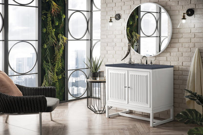James Martin - Athens 36" Single Vanity, Glossy White w/ 3 CM Charcoal Soapstone Silestone Top - E645-V36-GW-3CSP view 5