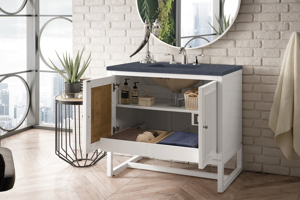 James Martin - Athens 36" Single Vanity, Glossy White w/ 3 CM Charcoal Soapstone Silestone Top - E645-V36-GW-3CSP view 6