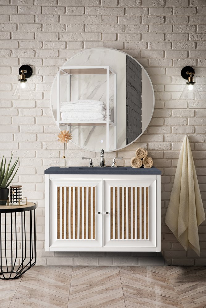 James Martin - Athens 36" Single Vanity, Glossy White w/ 3 CM Charcoal Soapstone Silestone Top - E645-V36-GW-3CSP view 7
