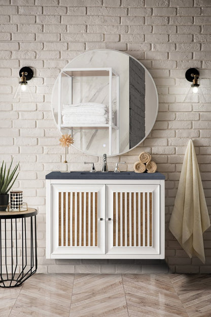 James Martin - Athens 36" Single Vanity, Glossy White w/ 3 CM Charcoal Soapstone Silestone Top - E645-V36-GW-3CSP view 7
