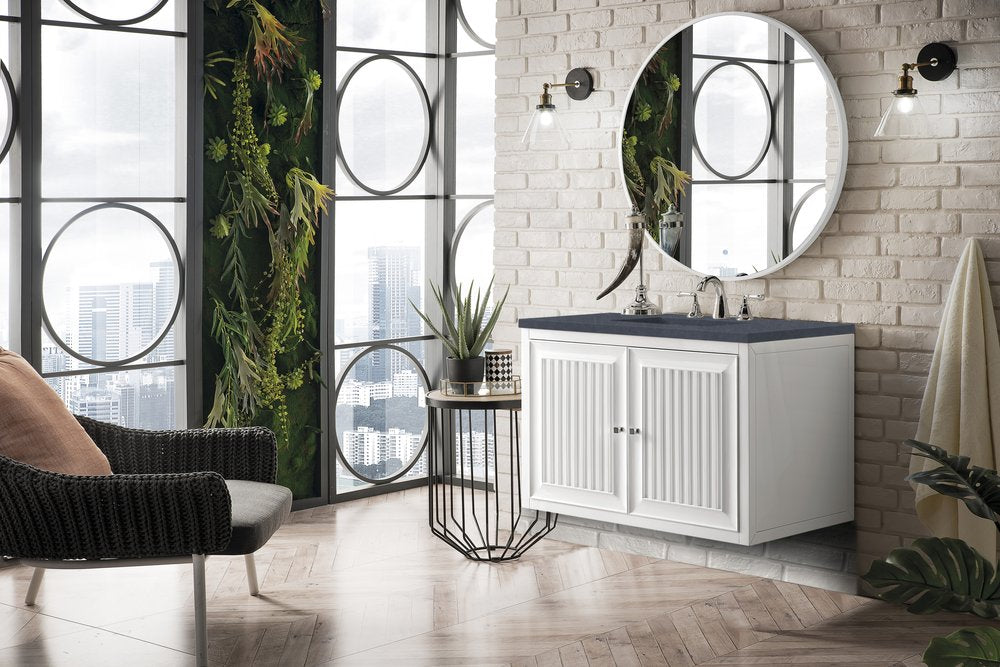 James Martin - Athens 36" Single Vanity, Glossy White w/ 3 CM Charcoal Soapstone Silestone Top - E645-V36-GW-3CSP view 8