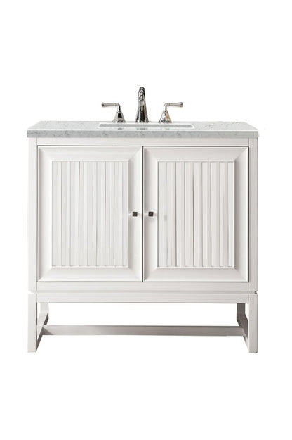 James Martin - Athens 36" Single Vanity, Glossy White w/ 3 CM Eternal Jasmine Pearl Silestone Top - E645-V36-GW-3EJP view 1