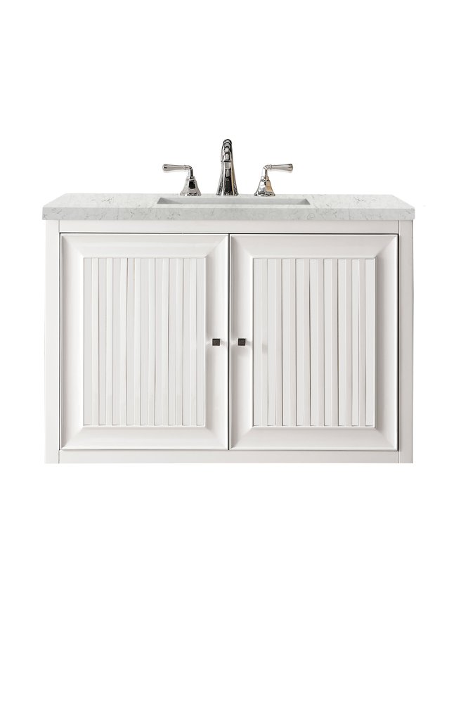 James Martin - Athens 36" Single Vanity, Glossy White w/ 3 CM Eternal Jasmine Pearl Silestone Top - E645-V36-GW-3EJP view 2