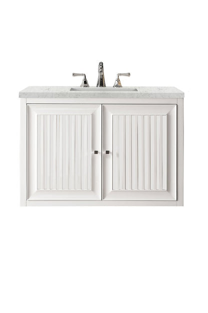 James Martin - Athens 36" Single Vanity, Glossy White w/ 3 CM Eternal Jasmine Pearl Silestone Top - E645-V36-GW-3EJP view 2