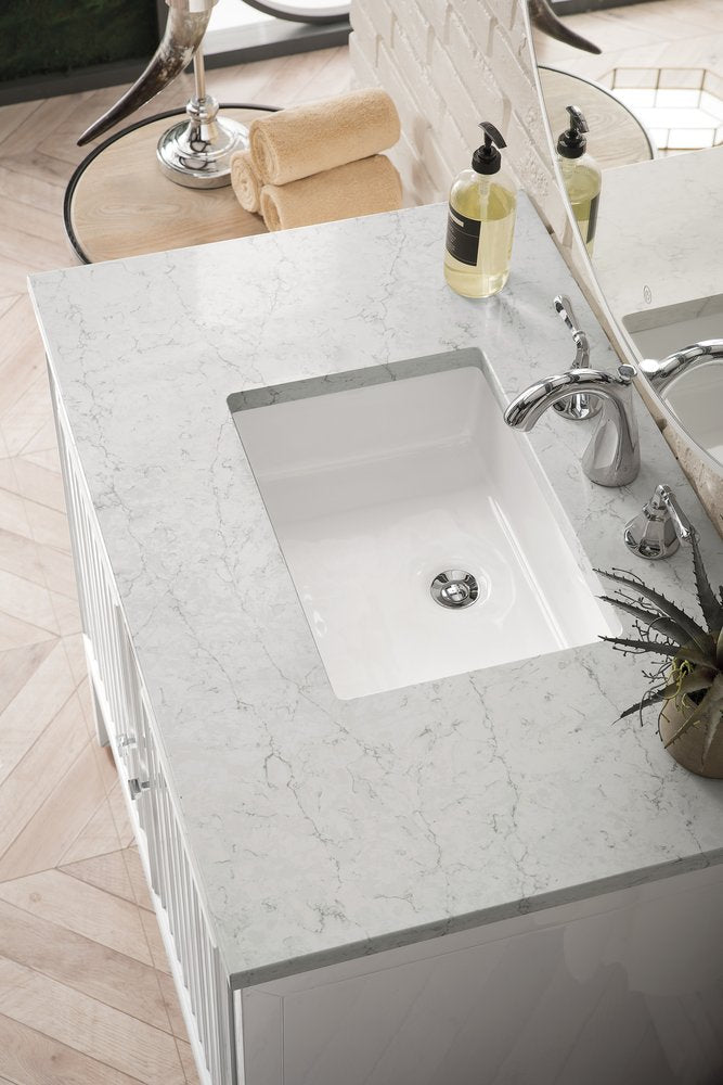 James Martin - Athens 36" Single Vanity, Glossy White w/ 3 CM Eternal Jasmine Pearl Silestone Top - E645-V36-GW-3EJP view 4