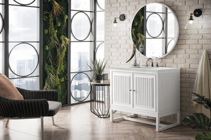 James Martin - Athens 36" Single Vanity, Glossy White w/ 3 CM Eternal Jasmine Pearl Silestone Top - E645-V36-GW-3EJP view 5