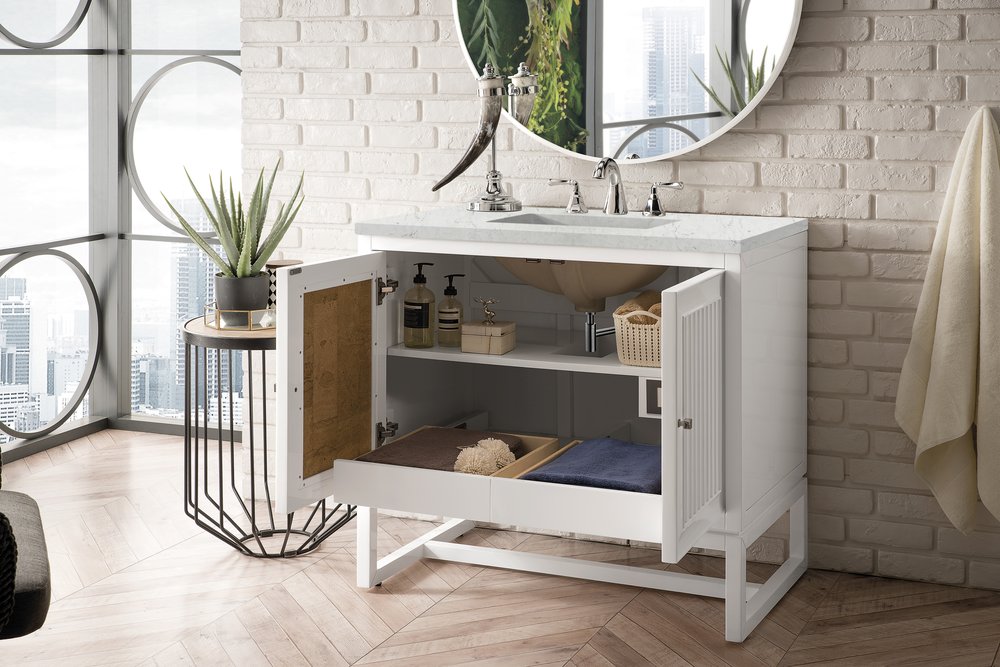 James Martin - Athens 36" Single Vanity, Glossy White w/ 3 CM Eternal Jasmine Pearl Silestone Top - E645-V36-GW-3EJP view 6