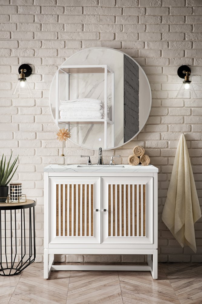 James Martin - Athens 36" Single Vanity, Glossy White w/ 3 CM Ethereal Noctis Top - E645-V36-GW-3ENC view 2