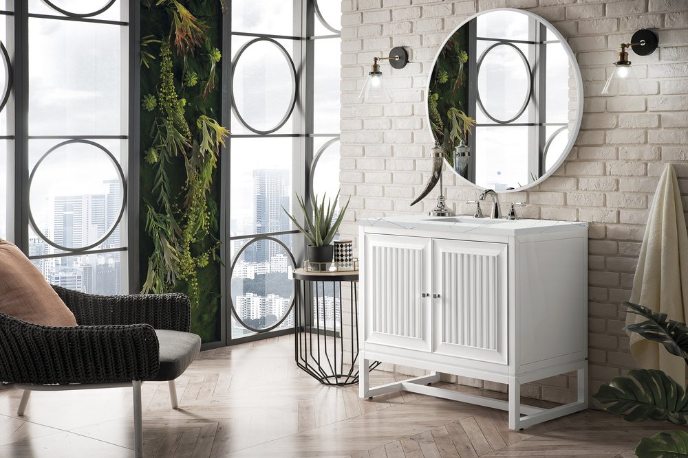 James Martin - Athens 36" Single Vanity, Glossy White w/ 3 CM Ethereal Noctis Top - E645-V36-GW-3ENC view 3