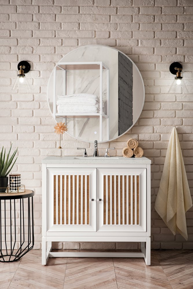 James Martin - Athens 36" Single Vanity, Glossy White w/ 3 CM Lime Delight Silestone Top - E645-V36-GW-3LDL view 3
